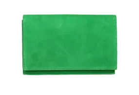 Bolso Ante Verde Cesped Liso Con Tapa y Cadena