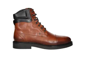 Bota Cremallera/cordon Piel Cuero Cuello Acolchado Marron Punta Cortada