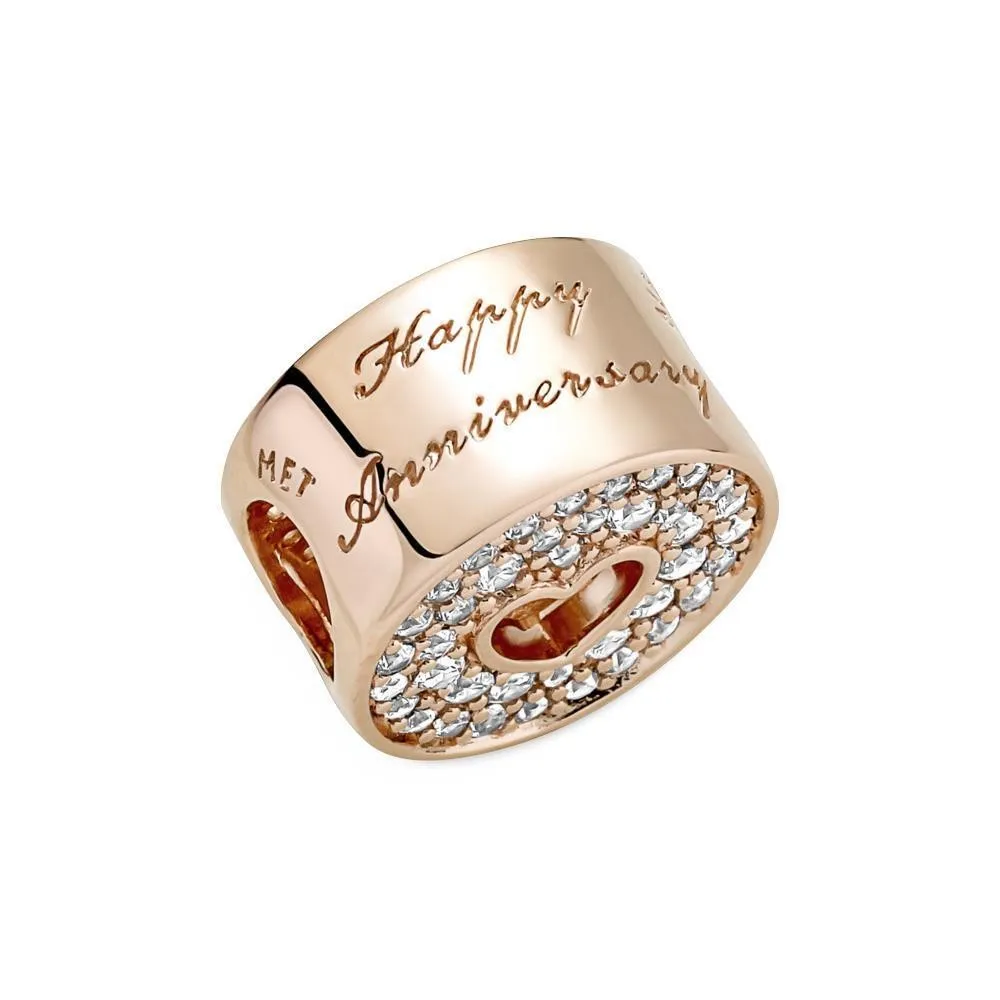 Charm con un recubrimiento en oro rosa de 14k Aniversario Pavé & Corazón
