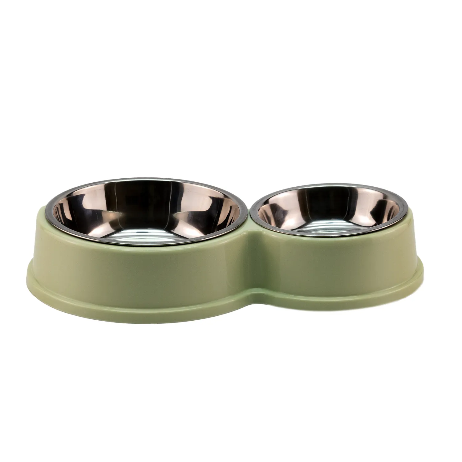 Comedero Plastico Doble Cuenco Acero Para Mascotas  Verde
