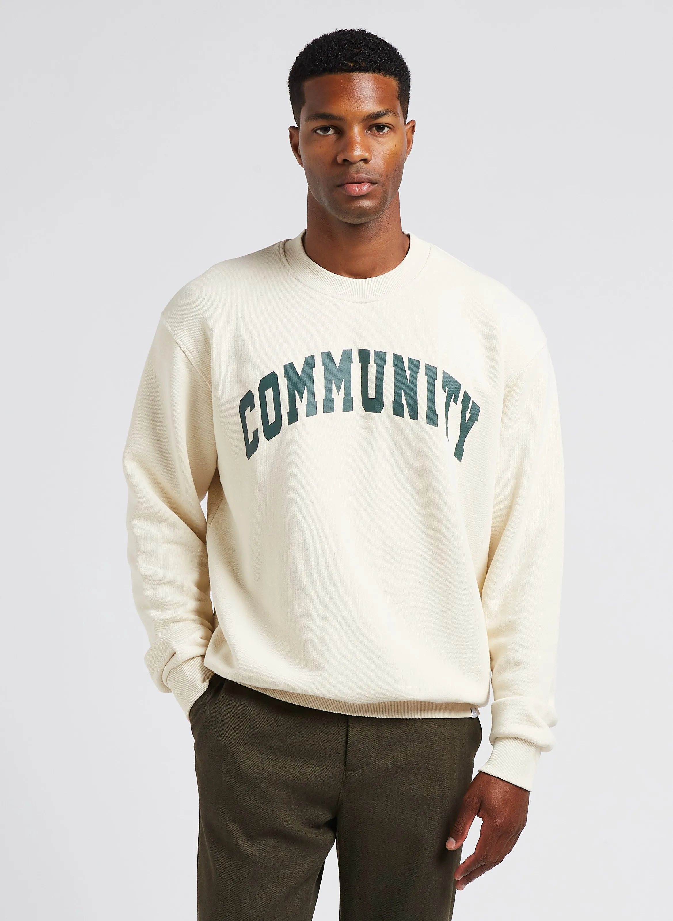DEACON - Sudadera serigrafiada de algodón con cuello redondo en beige