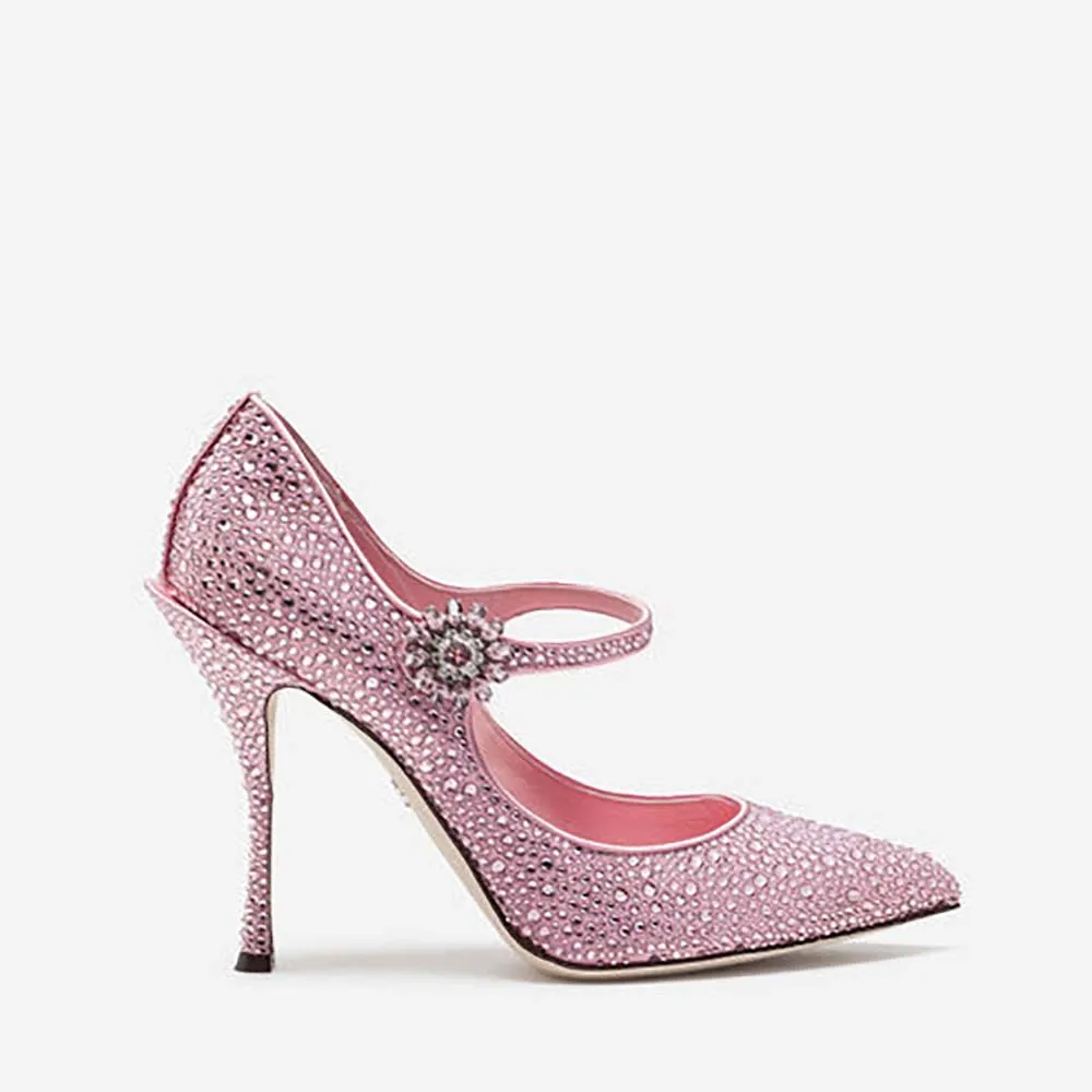 Dolce Gabbana D&G Zapatos Mujer Merceditas Raso Con Cristales Tacón 100mm