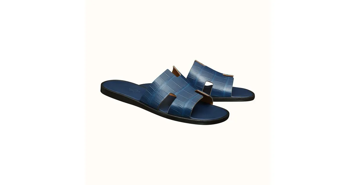 Hermès IZMIR SANDALIA (CAIMÁN) BLEU DE MALTE N.43 Azul 