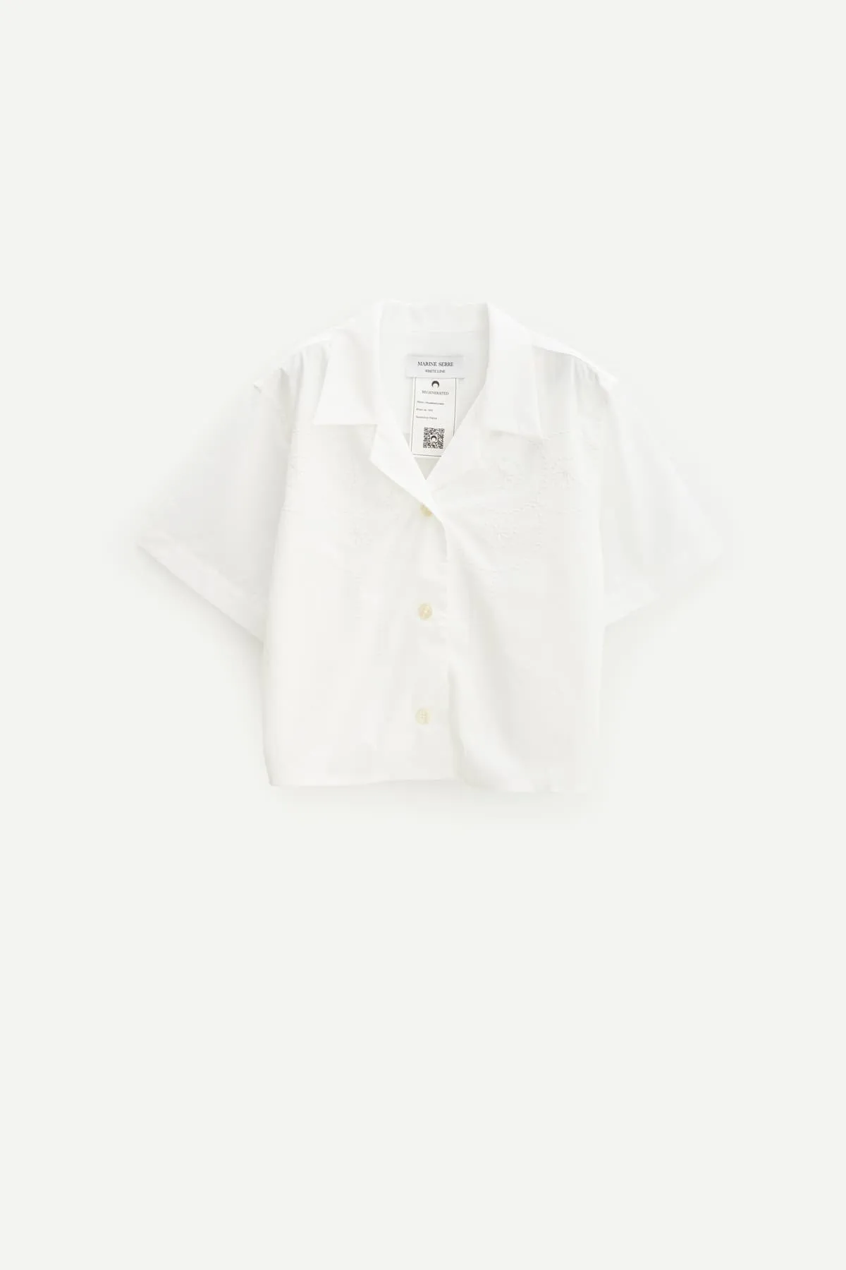 MARINE SERRE WHITE REGENERATED HOUSEHOLD LINEN CROPPED SHIRT