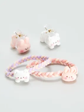 Pack de 2 pinzas y 2 coleteros Kawaii - ROSA