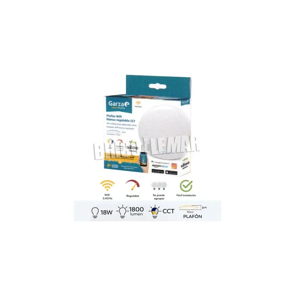 Plafón led inteligente Wifi blanco regulable CCT Ø30cm 18W 1800lm