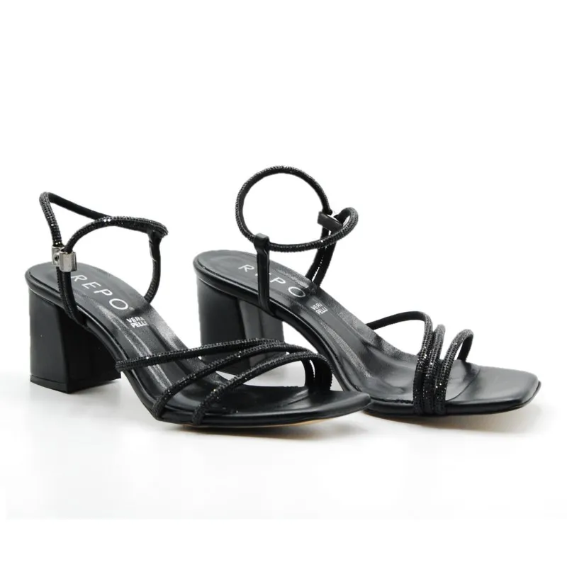 REPO 41604-E3 Plata y negro Sandalia vestir tacón ancho mujer