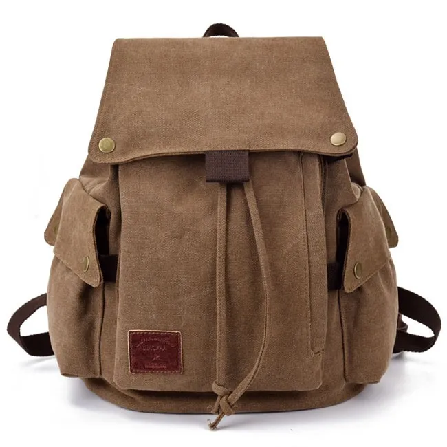 Retro Canvas School Rucksack Leisure Brown Khaki Student Outdoor Backpack