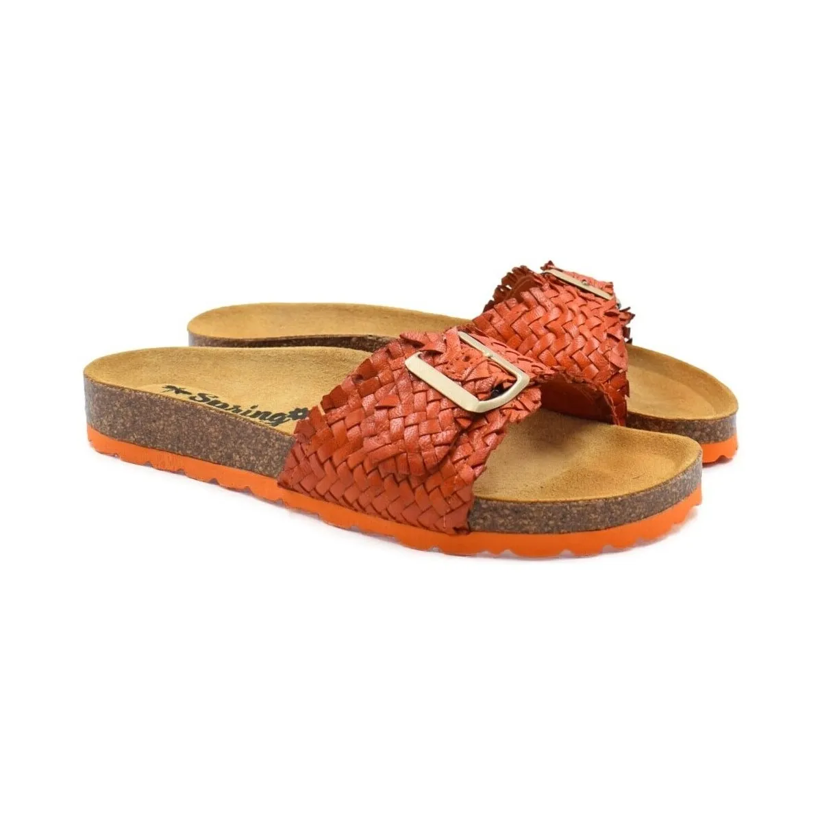 Sandalias bio planas de piel naranja by