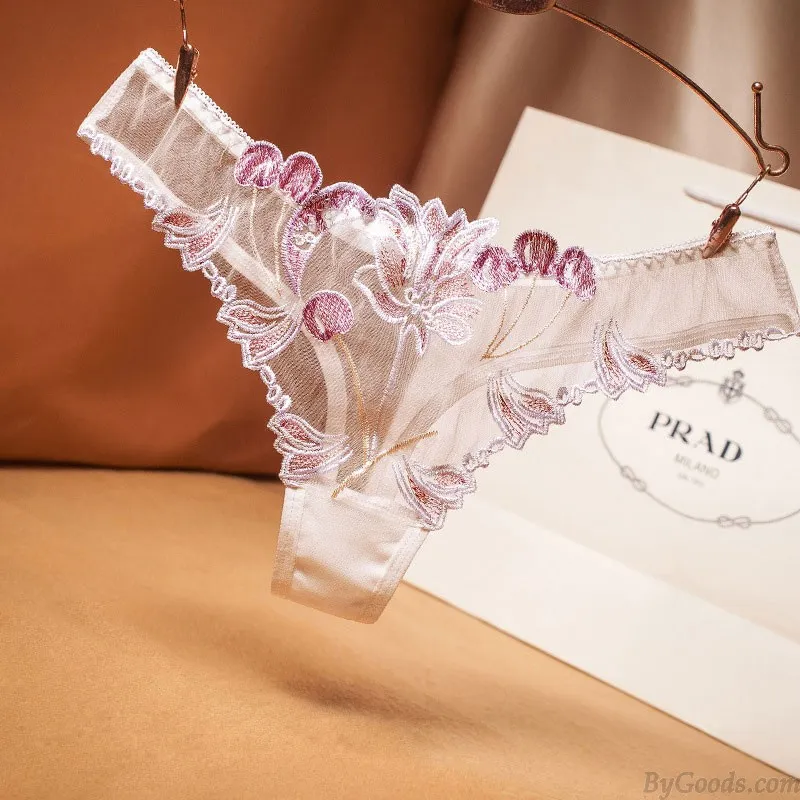  Sexy Flower Embroidery Transparent Thin Elastic Lace Underwear Underpants G-string Thongs Women's Lingerie 