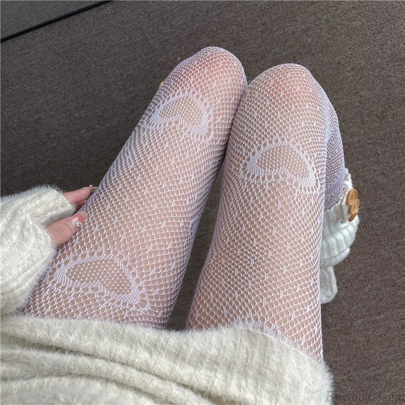 Sweet Cute Girl Hollow Love Heart Fishnet Lolita INS Stockings Leggings Socks Elastic Tights Women's Pantyhose