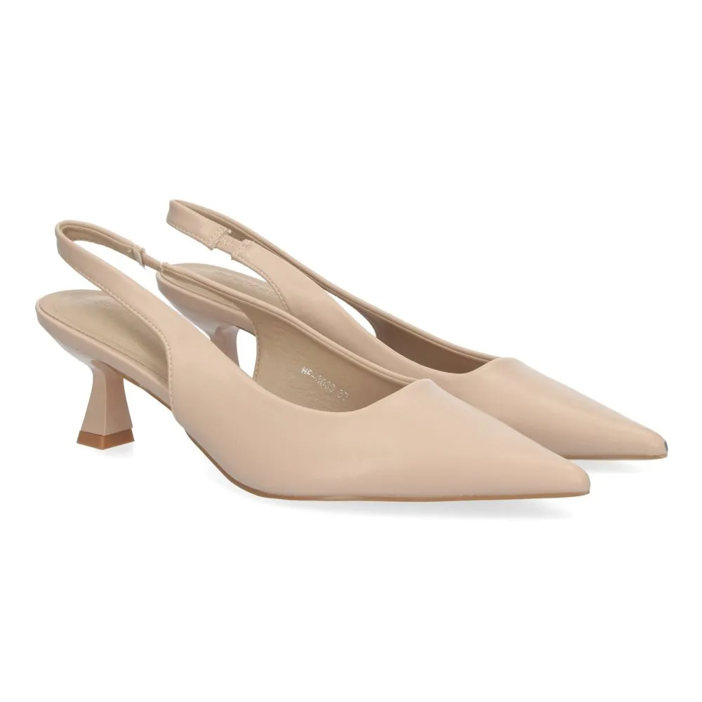 Zapato para Mujer Estilo Salón con Tacón con Puntera Fina talon abierto y Hebilla Ajustable.